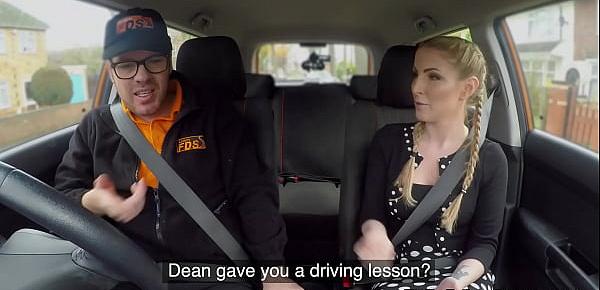  Pigtailed busty blonde bangs driving instructor